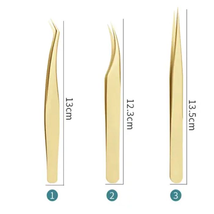 3 Pieces Eyelash ExtensionTweezers Set Volume Tweezers Lash Extension Precision Tweezers Straight Lash Extension Tweezers Curved Tweezers Set With Metal Storage Box