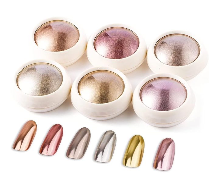 6 Colors Metalic Chrome Nail Powder Set