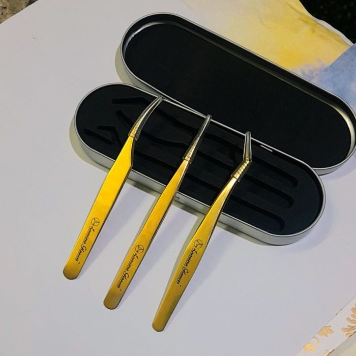 3 Pieces Eyelash ExtensionTweezers Set Volume Tweezers Lash Extension Precision Tweezers Straight Lash Extension Tweezers Curved Tweezers Set With Metal Storage Box