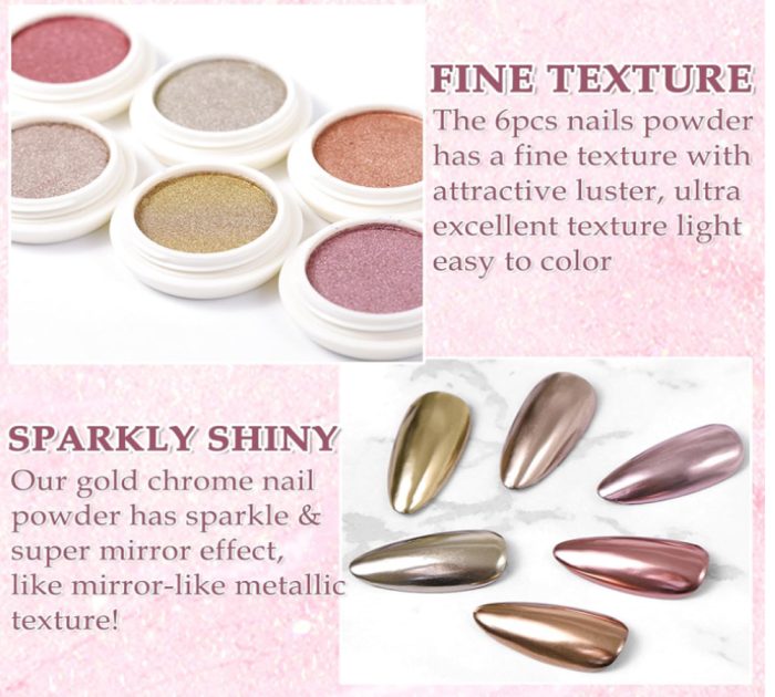 6 Colors Metalic Chrome Nail Powder Set