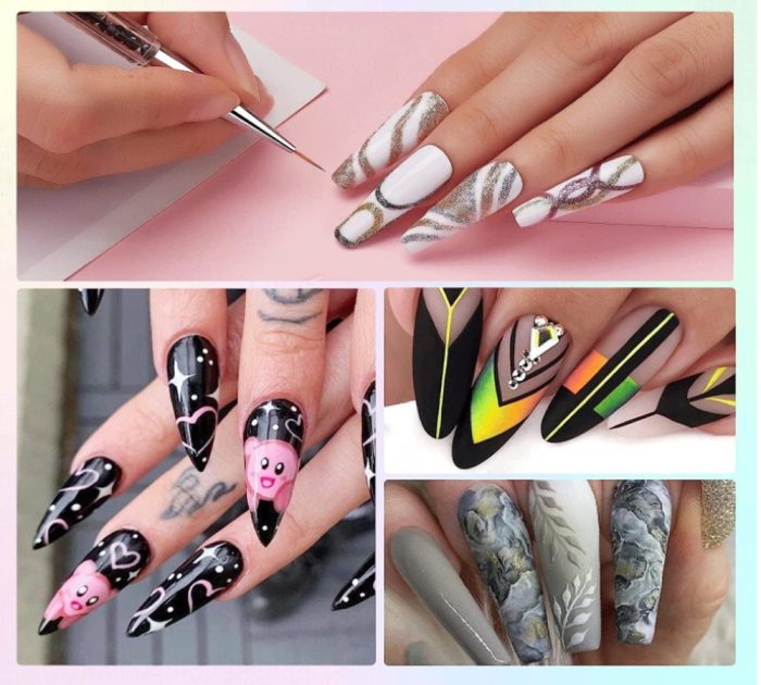 5pcs Nail Art Liner Brushes Nail Dotting Painting Drawing Pen