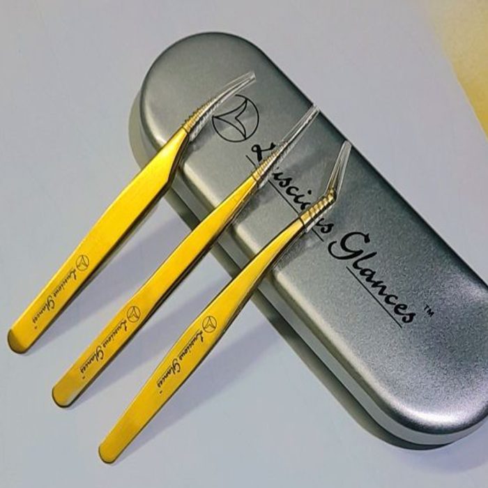 3 Pieces Eyelash ExtensionTweezers Set Volume Tweezers Lash Extension Precision Tweezers Straight Lash Extension Tweezers Curved Tweezers Set With Metal Storage Box