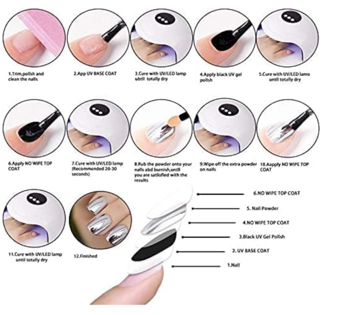 6 Colors Metalic Chrome Nail Powder Set