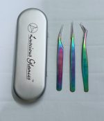 3 Pieces Eyelash ExtensionTweezers Set Volume Tweezers Lash Extension Precision Tweezers Straight Lash Extension Tweezers Curved Tweezers Set With Metal Storage Box