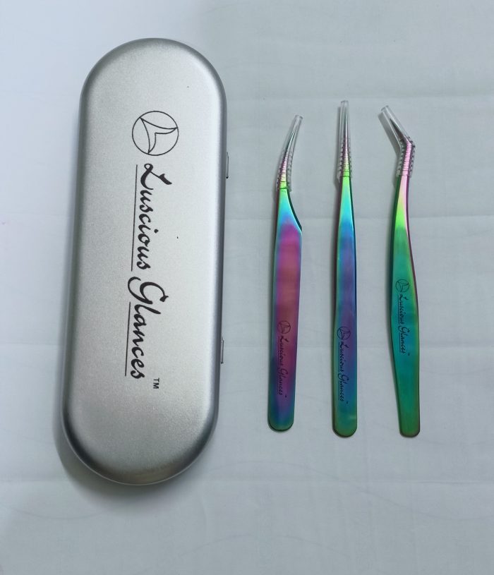 3 Pieces Eyelash ExtensionTweezers Set Volume Tweezers Lash Extension Precision Tweezers Straight Lash Extension Tweezers Curved Tweezers Set With Metal Storage Box