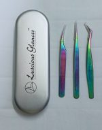 3 Pieces Eyelash ExtensionTweezers Set Volume Tweezers Lash Extension Precision Tweezers Straight Lash Extension Tweezers Curved Tweezers Set With Metal Storage Box