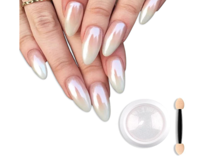 “White Pearl Chrome Nail Powder – Mirror-Pearl Pigment Jar”