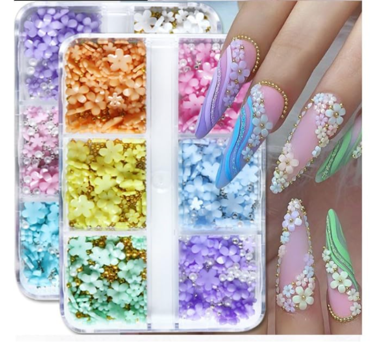 flower nail art charms luxury 3d beads gold silver