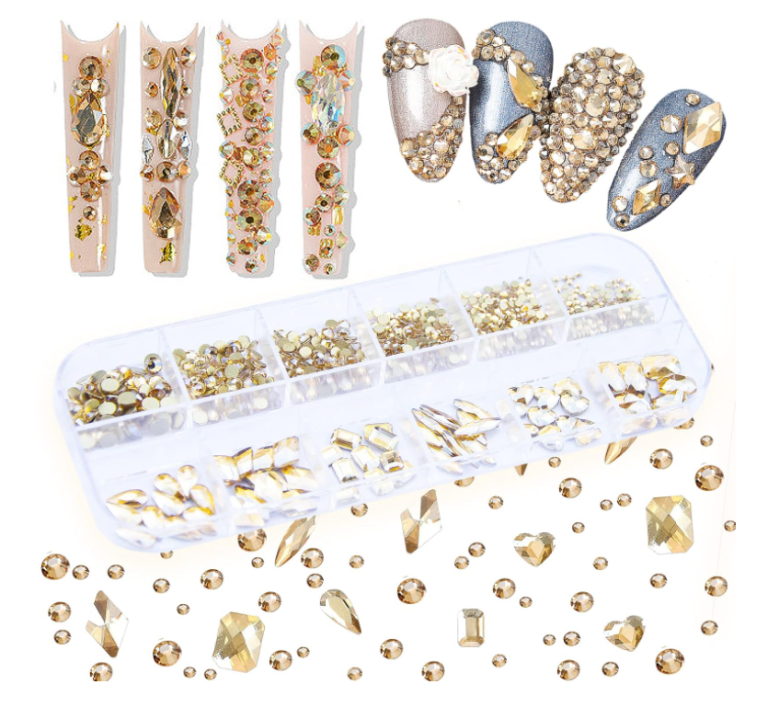 gold crystal rhinestones nail art set