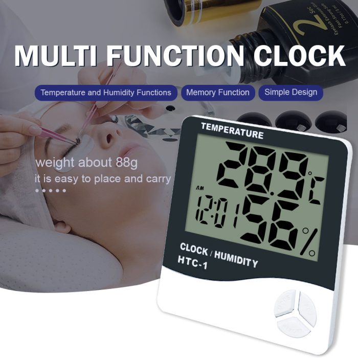 HTC-1 Digital Hygrometer with Clock – Temperature & Humidity Monitor for Eyelash Glue Storage - Image 6