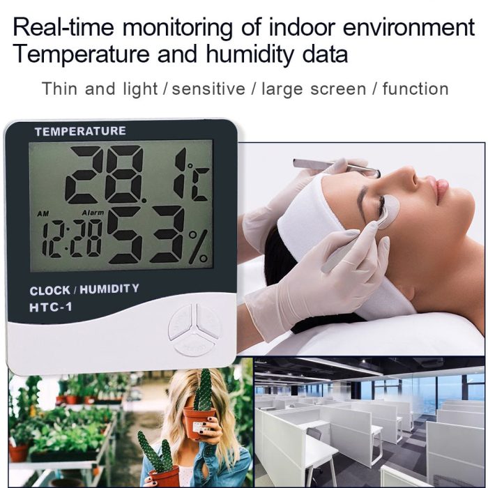 HTC-1 Digital Hygrometer with Clock – Temperature & Humidity Monitor for Eyelash Glue Storage - Image 5