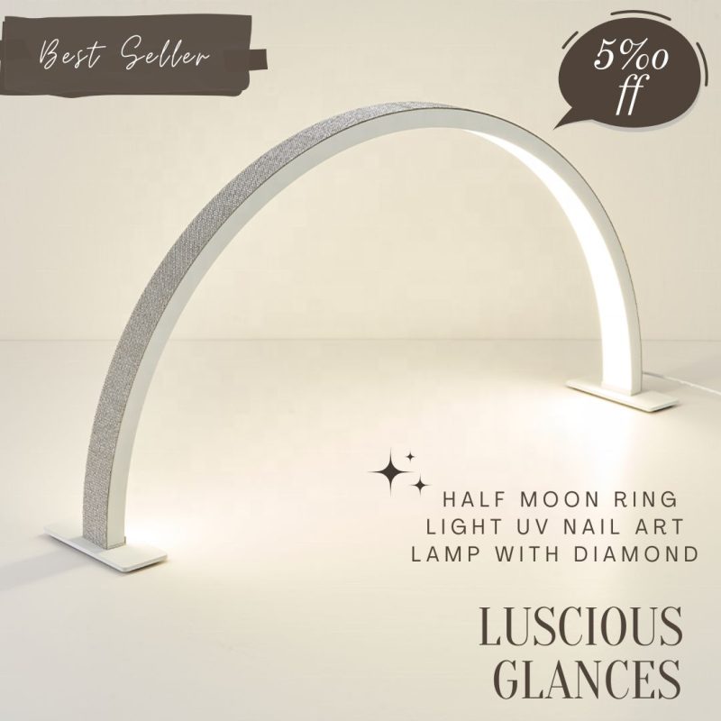 “Big-Size Arc LED Half-Moon Nail Lamp with Diamond Accent – Table Light for UV/LED Gel Curing”